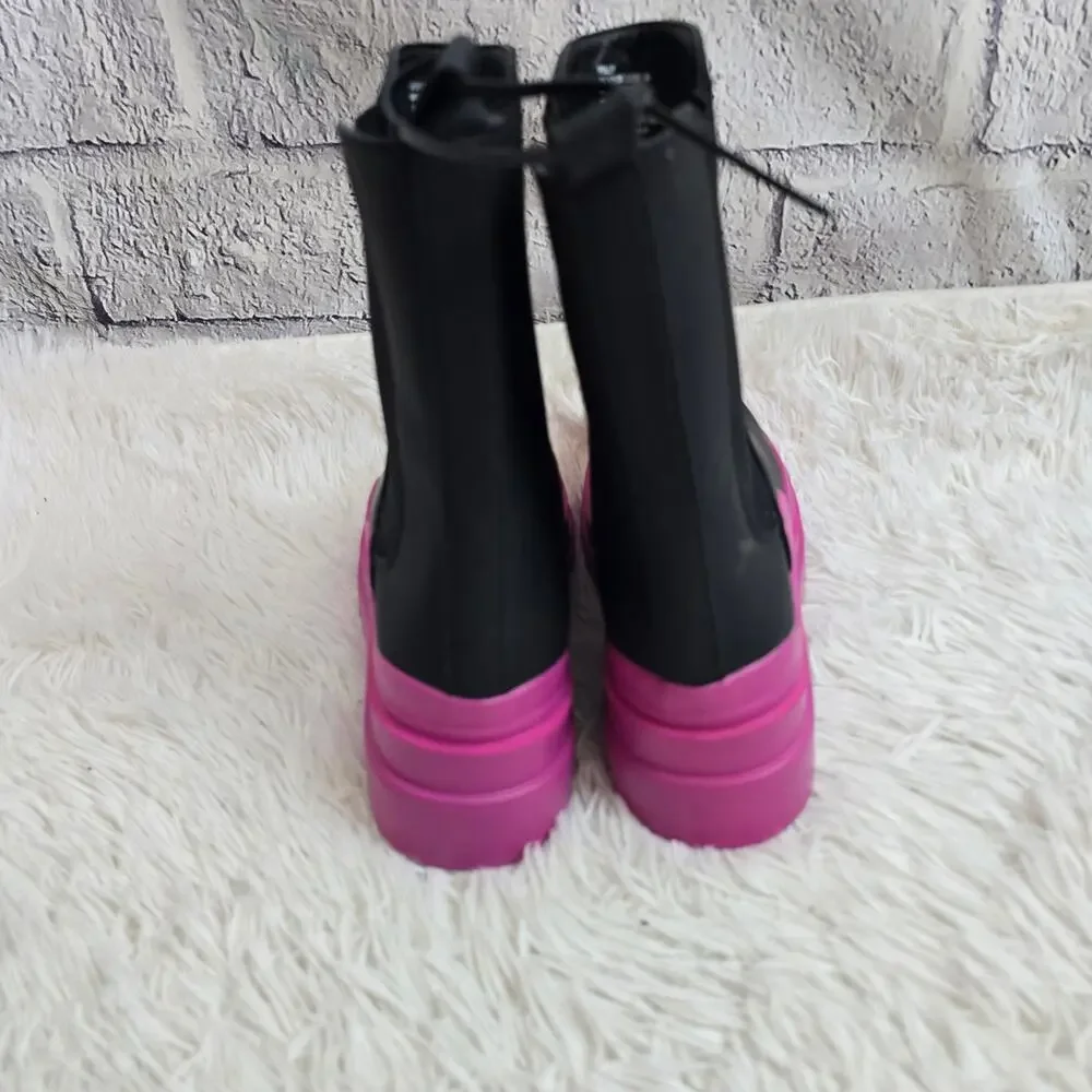 Shoedazzle Women's Black And Pink Weatherproof Platform Polly Boots